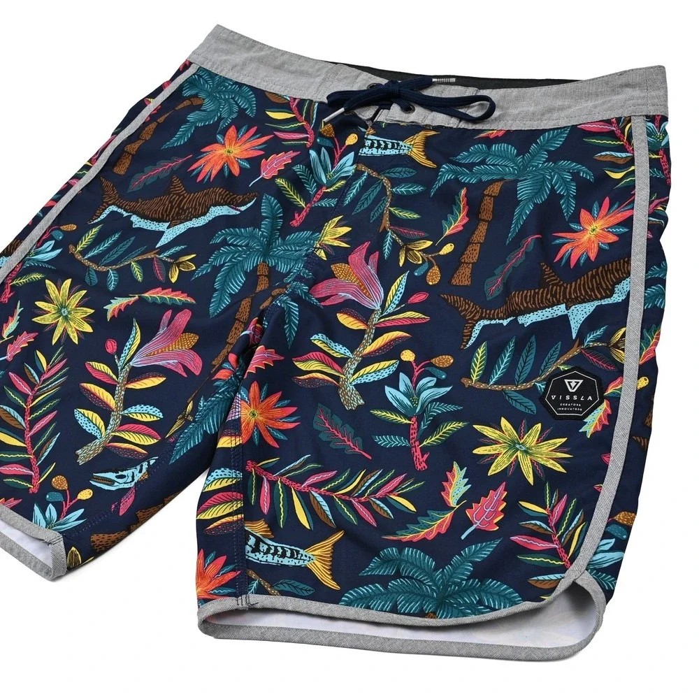 Vissla Board Shorts Coconut Stretch Mens 33 Sharks Floral Beach Swim Surf